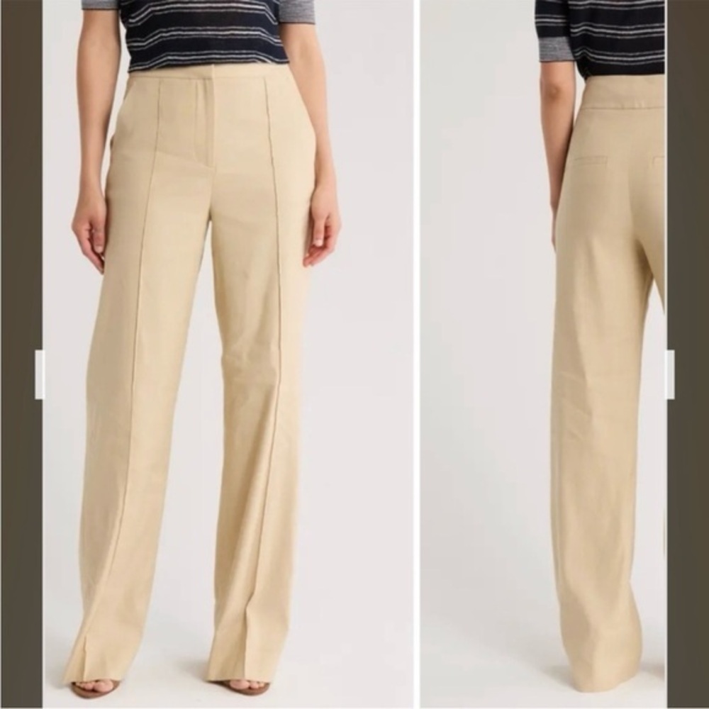 Veronica Beard Cruz Pintuck Linen Blend Pants in Stone Khaki Size 2 - Picture 3 of 9